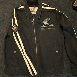 Vintage Honda American Classic Black Varsity Jacket with White Accents 90s